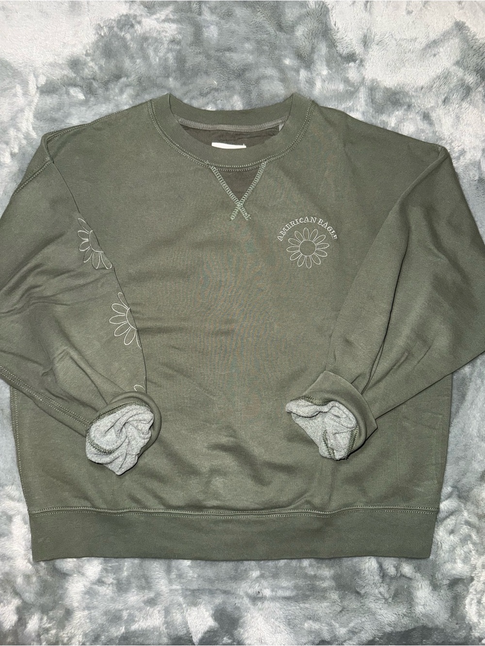 American Eagle Outfitters Olive Green Daisy Crewneck Sweatshirt